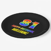 81ste verjaardag: Vet, Vun, Eenvoudig, Regenboog 8 Papieren Bordje (Gekanteld)