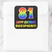 81ste verjaardag: Vet, Vun, Eenvoudig, Regenboog 8 Vierkante Sticker (Tas)