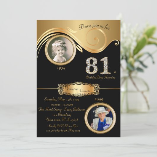 81ste verjaardag Vrouw 81ste, elegante art deco, z Kaart (Staand voorkant)