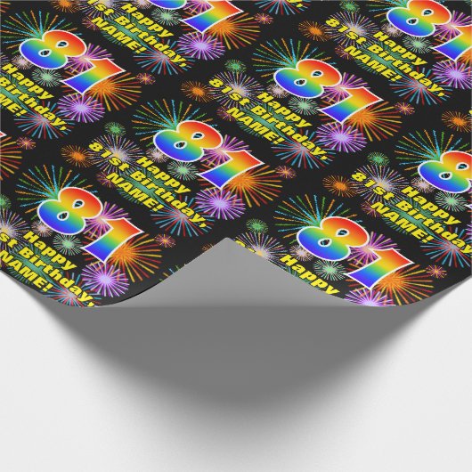 81ste verjaardag: vuurwerk, regenboogblik # "81" cadeaupapier (Hoek)
