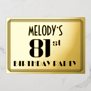 81ste verjaardagsfeest: Art Deco-look “81” en naam Folie Uitnodiging