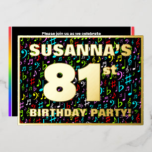 81ste verjaardagsfeest — Leuke, kleurrijke muziek Folie Uitnodiging