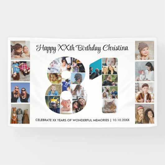81ste Verjaardagsfeest Nummer 81 Fotocollage Spandoek (Horizontaal)