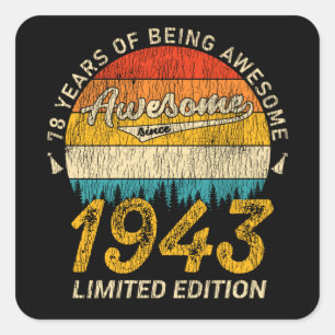 82 jaar oud 1943 Retro Geweldige 82e verjaardagsca Vierkante Sticker