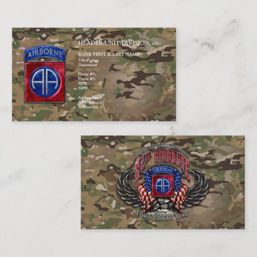 82e Airborne  Camo Visitekaartje (Voorkant / Achterkant)