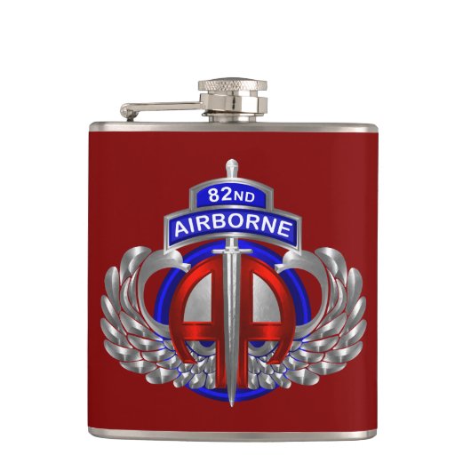 82e Airborne Divisie Dagger Div Kleuren Heupfles (Voorkant)