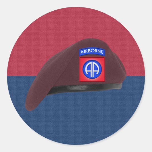 82e Airborne Divisie Iconische Baret Ronde Sticker (Voorkant)