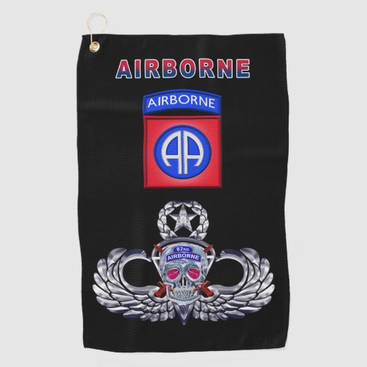 82e Airborne Division Silver Skull Jump Wings Golfhanddoek (Voorkant)