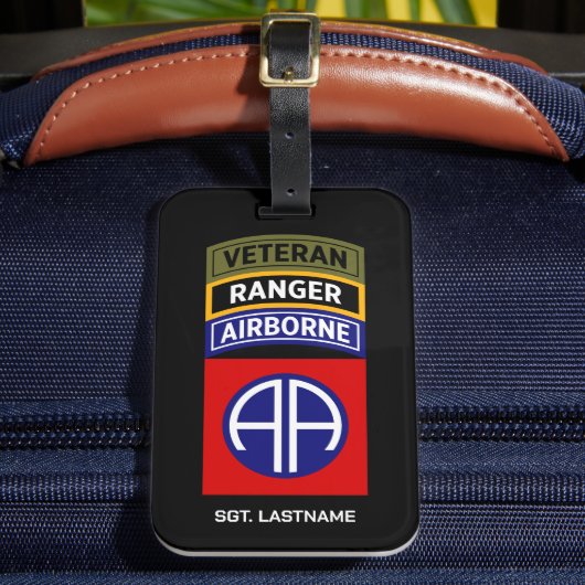 82e Airborne Ranger Veteraan Tab Patch Bagagelabel (Voorkant Insitu 2)