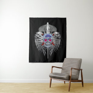 82e Airborne Stunning Zilveren Schedel Metallic Vl Wandkleed