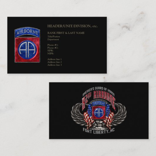 82e Airborne  Zwart Visitekaartje (Voorkant / Achterkant)