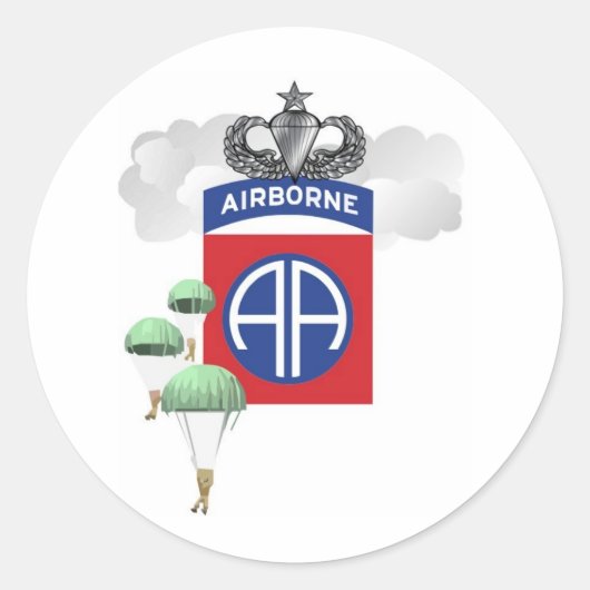 82e luchtbrug, paratroopers, hogere sprongen ronde sticker (Voorkant)