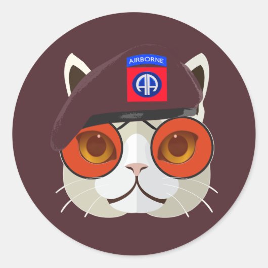 82e Luchtlandingsdivisie Cool Cat Ronde Sticker (Voorkant)