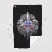 82e luchtverblindende zilveren schedel metalen vle golfhanddoek (Insitu)