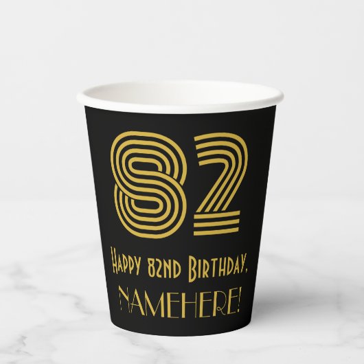 82e verjaardag: Art Deco Geïnspireerde look "82" e Papieren Bekers (Voorkant)