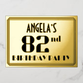 82e verjaardag: Art Deco Kijk "82" en naam Folie Uitnodiging (Voorkant)