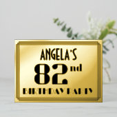 82e verjaardag: Art Deco Kijk "82" en naam Folie Uitnodiging (Staand Voorkant)