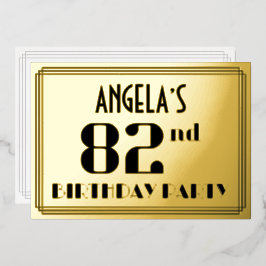 82e verjaardag: Art Deco Kijk "82" en naam Folie Uitnodiging