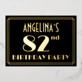 82e verjaardag: Art Deco Kijk "82", met naam Folie Uitnodiging (Voorkant)