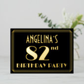 82e verjaardag: Art Deco Kijk "82", met naam Folie Uitnodiging (Staand Voorkant)