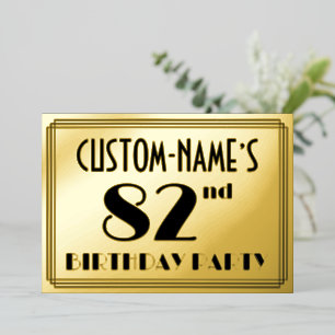 82e verjaardag — Art Deco look "82" + Naam Folie Uitnodiging