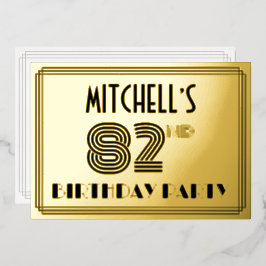 82e verjaardag — Art Deco Style "82" en naam Folie Uitnodiging