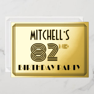 82e verjaardag — Art Deco Style "82" en naam Folie Uitnodiging