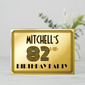 82e verjaardag — Art Deco Style "82" en naam Folie Uitnodiging (Staand Voorkant)