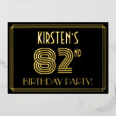 82e verjaardag — Art Deco Style "82" + Naam Folie Uitnodiging (Voorkant)