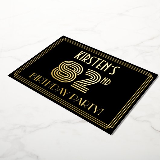 82e verjaardag — Art Deco Style "82" + Naam Folie Uitnodiging (Gedraaid)