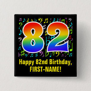 82e verjaardag: Colorful Music Symbols, Rainbow 82 Vierkante Button 5,1 Cm