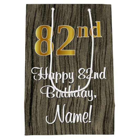 82e verjaardag: Elegant Faux Gold Look #, Faux Woo Medium Cadeauzakje (Achterkant)