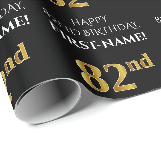 82e verjaardag: Elegant, zwart, Faux Gold look Cadeaupapier (Rol Hoek)