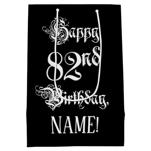 82e verjaardag: Fancy, elegant script + aangepaste Medium Cadeauzakje (Achterkant)