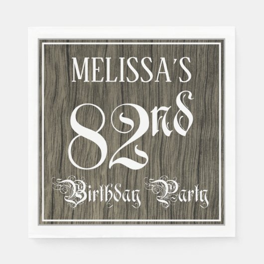 82e verjaardag — Fancy script, kijk op hout Servet (Voorkant)