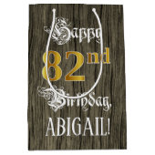 82e verjaardag: Faux Gold look & Faux Wood Pattern Medium Cadeauzakje (Voorkant)