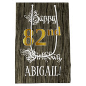 82e verjaardag: Faux Gold look & Faux Wood Pattern Medium Cadeauzakje (Achterkant)