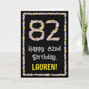 82e verjaardag: Floral Flowers Number, Custom Name Kaart