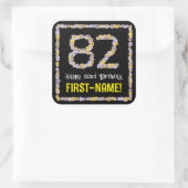 82e verjaardag: Floral Flowers Number, Custom Name Vierkante Sticker (Tas)