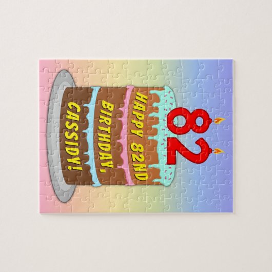 82e verjaardag: Fun Cake and Candles + Custom Name Legpuzzel (Horizontaal)