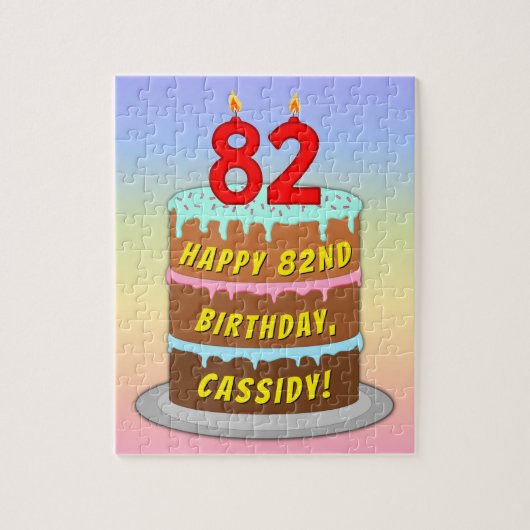 82e verjaardag: Fun Cake and Candles + Custom Name Legpuzzel (Verticaal)