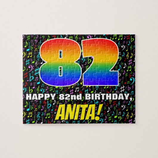 82e verjaardag — Fun, Colorful Music Symbols & "82 Legpuzzel (Horizontaal)