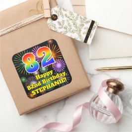 82e verjaardag: Fun Fireworks Kijk, regenboog # 82 Vierkante Sticker