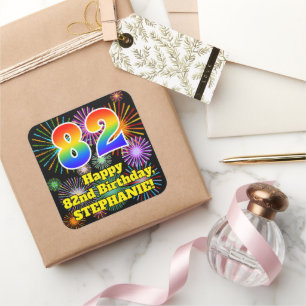 82e verjaardag: Fun Fireworks Kijk, regenboog # 82 Vierkante Sticker