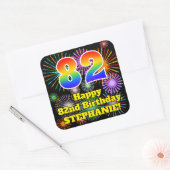 82e verjaardag: Fun Fireworks Kijk, regenboog # 82 Vierkante Sticker (Envelop)