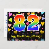 82e verjaardag: Fun Hearts Pattern, Rainbow 82 Briefkaart (Voorkant / Achterkant)