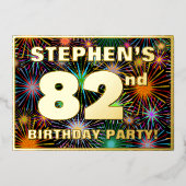 82e verjaardag — Fun, kleurrijke Fireworks-look Folie Uitnodiging (Voorkant)