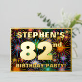 82e verjaardag — Fun, kleurrijke Fireworks-look Folie Uitnodiging (Staand Voorkant)