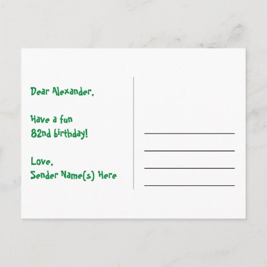 82e Verjaardag: Fun Stars Patroon, Regenboog 82, N Briefkaart (Achterkant)