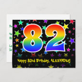 82e verjaardag: Fun Stars Pattern, Rainbow 82, naa Briefkaart (Voorkant / Achterkant)